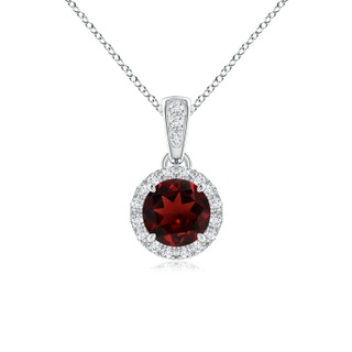 5mm AAA Claw-Set Round Garnet Pendant with Diamond Halo in White Gold