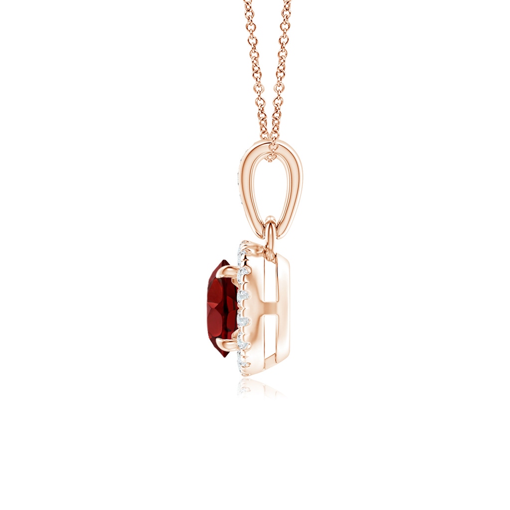5mm AAAA Claw-Set Round Garnet Pendant with Diamond Halo in Rose Gold Side-1