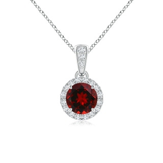 5mm AAAA Claw-Set Round Garnet Pendant with Diamond Halo in White Gold