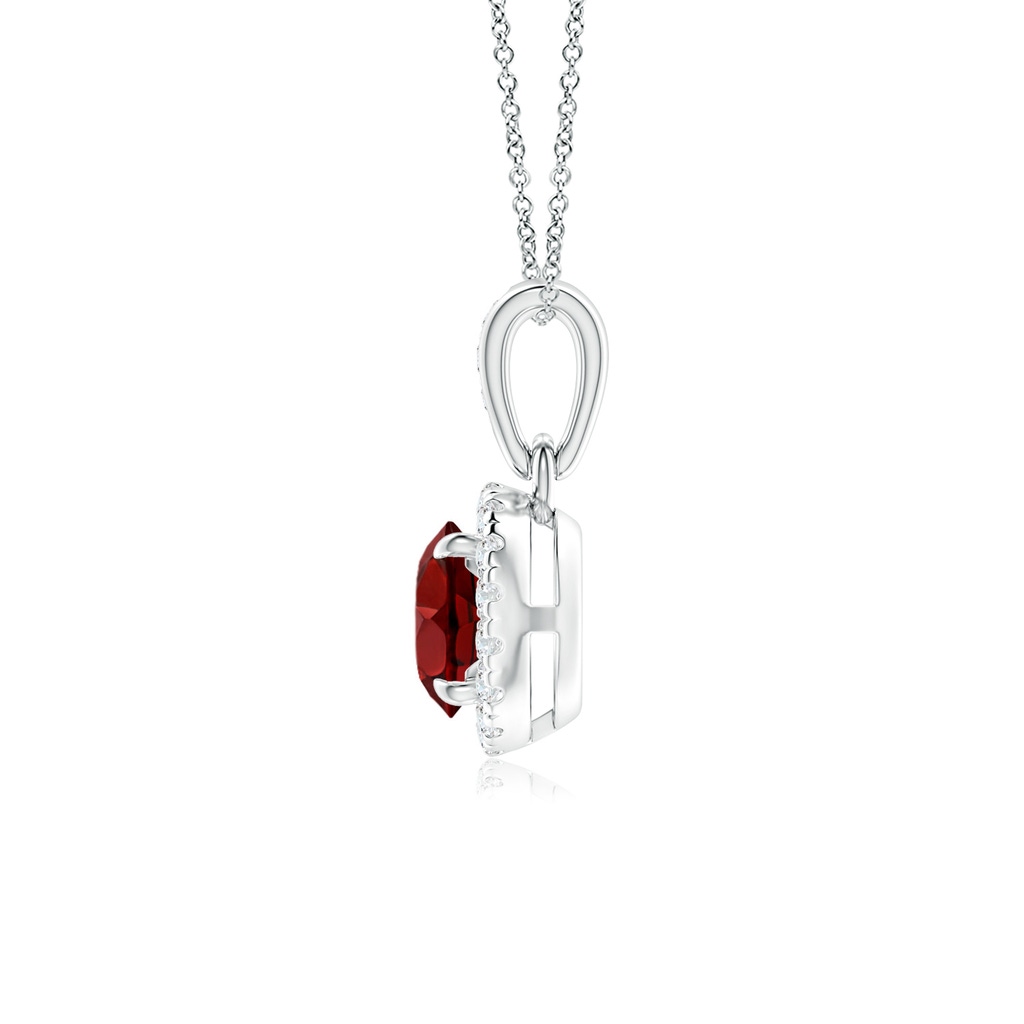 5mm AAAA Claw-Set Round Garnet Pendant with Diamond Halo in White Gold - side_1