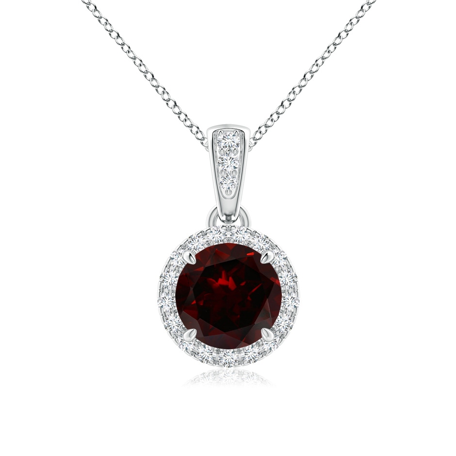 6mm A Claw-Set Round Garnet Pendant with Diamond Halo in White Gold 