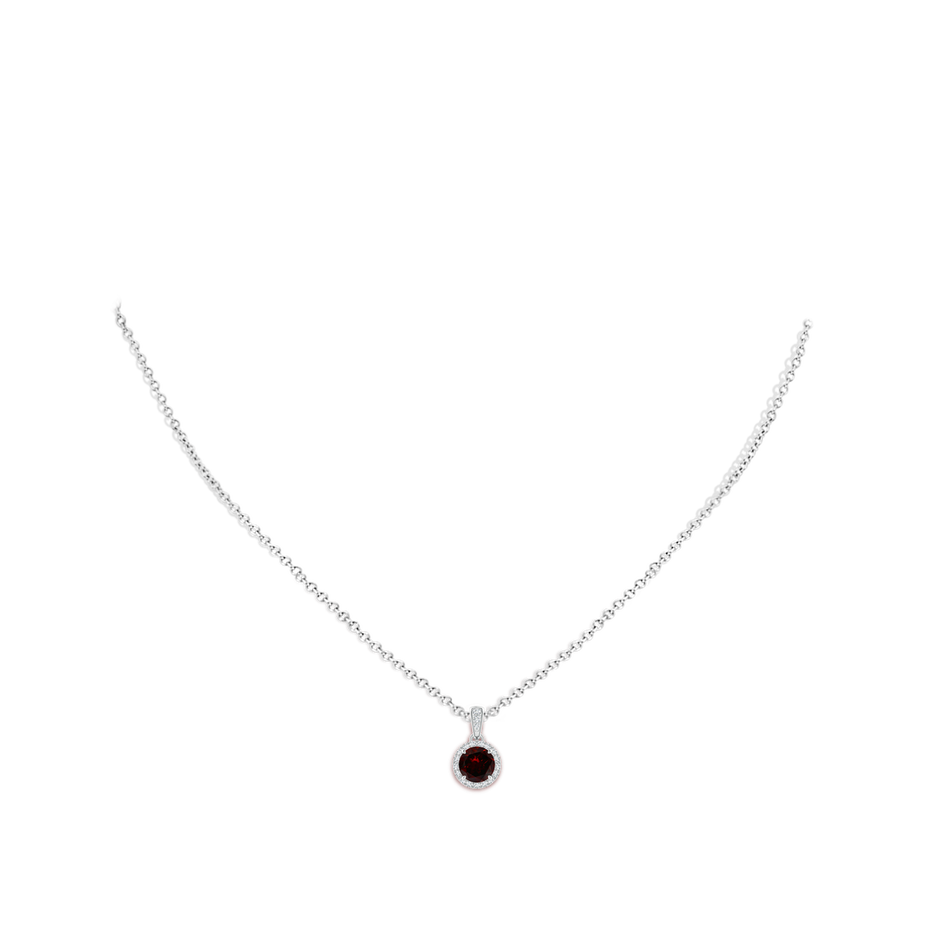 6mm A Claw-Set Round Garnet Pendant with Diamond Halo in White Gold body-neck