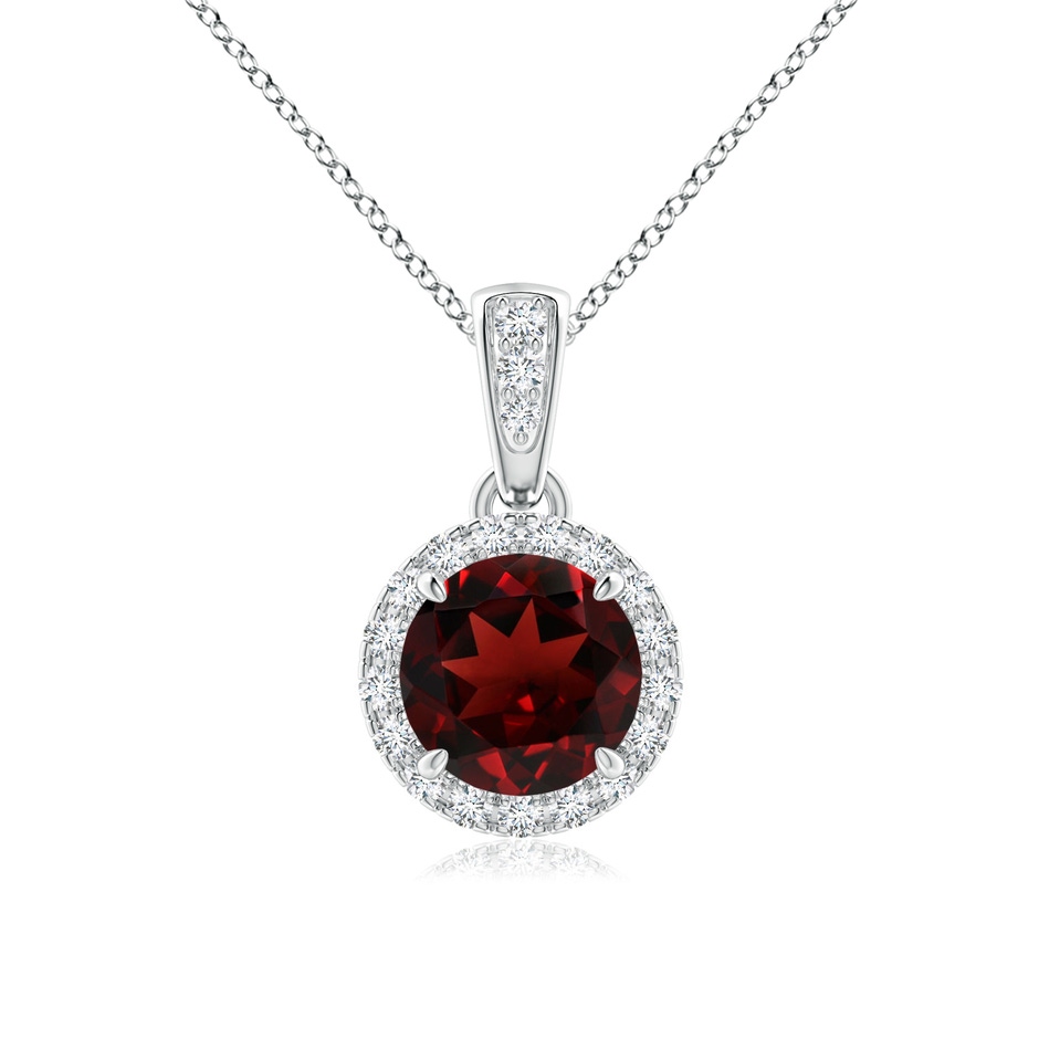 6mm AAA Claw-Set Round Garnet Pendant with Diamond Halo in White Gold 