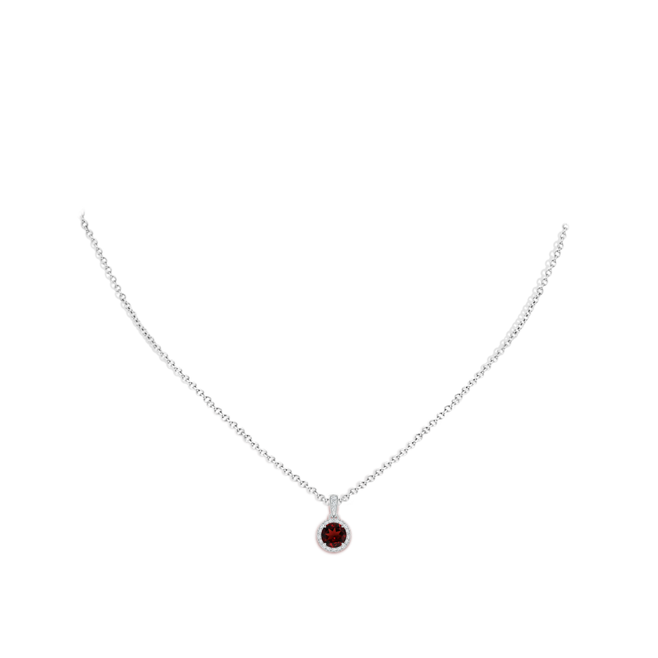 6mm AAA Claw-Set Round Garnet Pendant with Diamond Halo in White Gold body-neck
