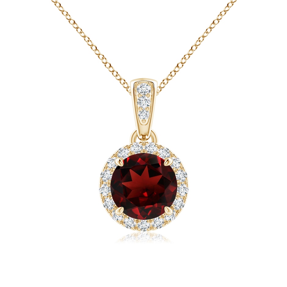 6mm AAA Claw-Set Round Garnet Pendant with Diamond Halo in Yellow Gold 