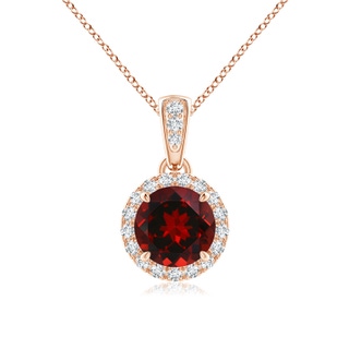 6mm AAAA Claw-Set Round Garnet Pendant with Diamond Halo in Rose Gold