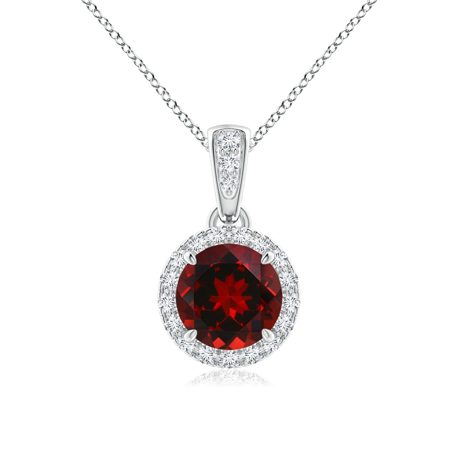 6mm AAAA Claw-Set Round Garnet Pendant with Diamond Halo in White Gold 