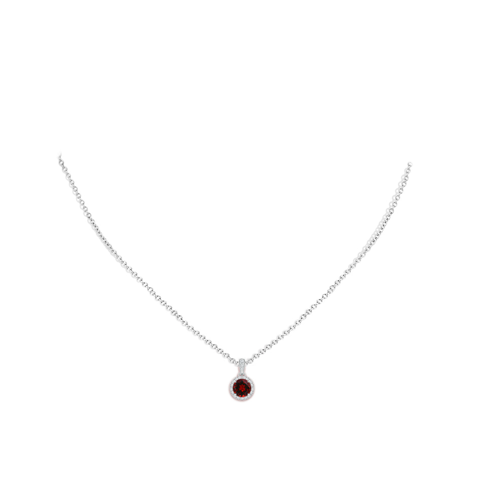 6mm AAAA Claw-Set Round Garnet Pendant with Diamond Halo in White Gold body-neck
