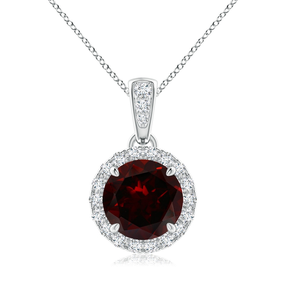 7mm A Claw-Set Round Garnet Pendant with Diamond Halo in White Gold 
