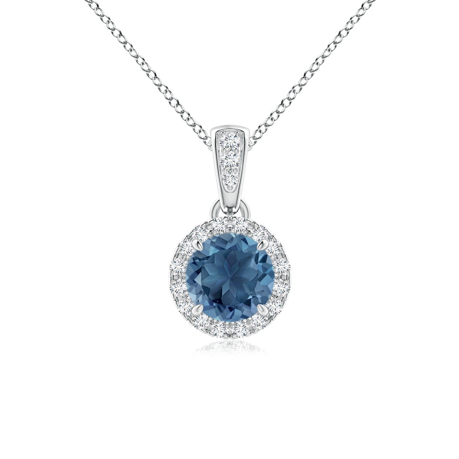 5mm A Claw-Set Round London Blue Topaz Pendant with Diamond Halo in White Gold 