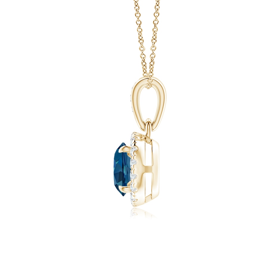 5mm AAA Claw-Set Round London Blue Topaz Pendant with Diamond Halo in Yellow Gold side 199