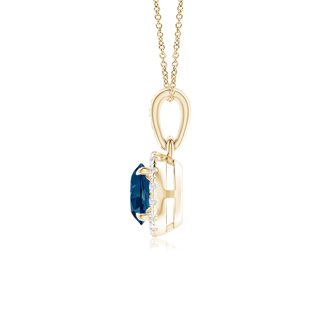 5mm AAAA Claw-Set Round London Blue Topaz Pendant with Diamond Halo in Yellow Gold - side 199