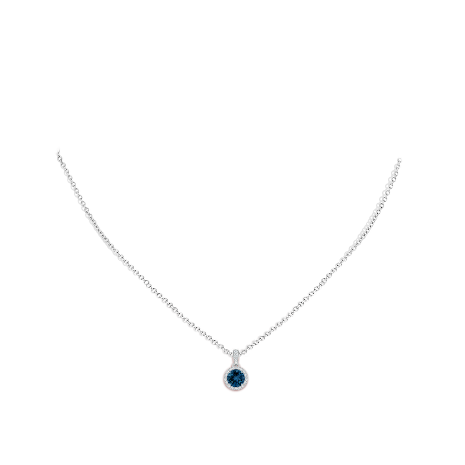 6mm AAA Claw-Set Round London Blue Topaz Pendant with Diamond Halo in White Gold pen