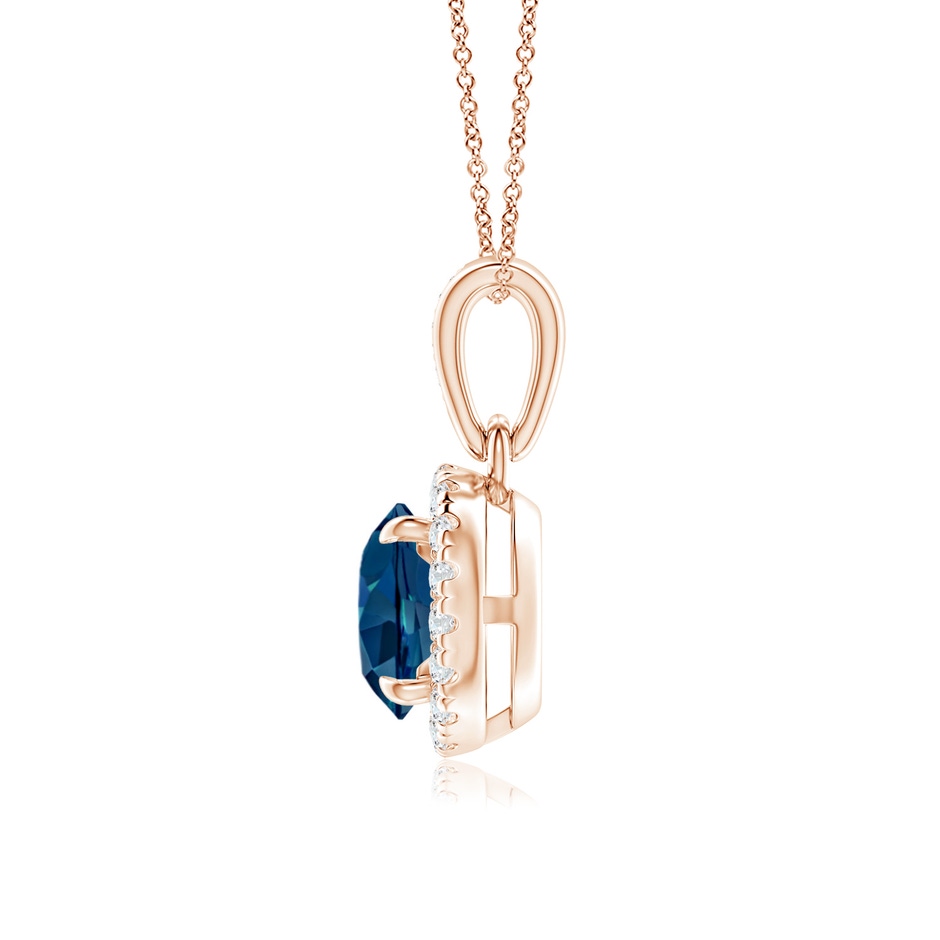 6mm AAAA Claw-Set Round London Blue Topaz Pendant with Diamond Halo in Rose Gold side 199
