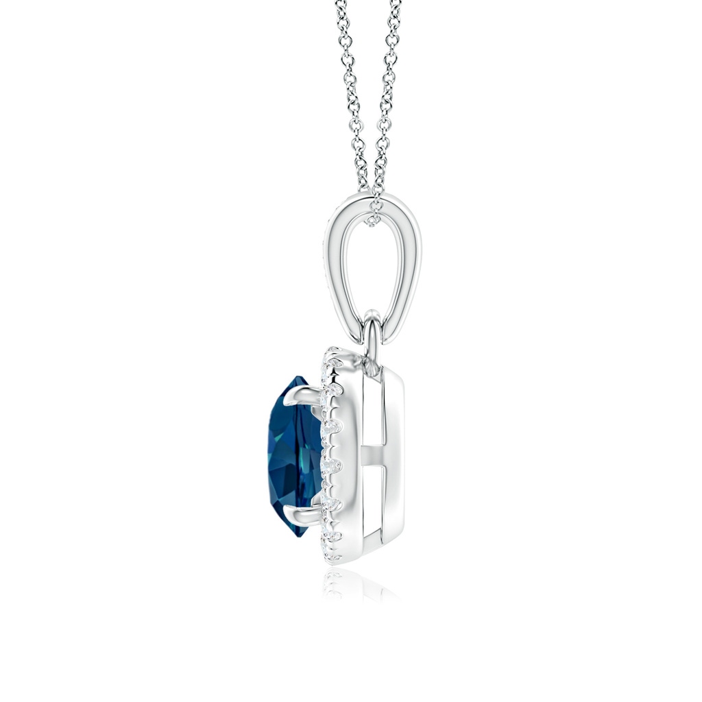 6mm AAAA Claw-Set Round London Blue Topaz Pendant with Diamond Halo in White Gold - side 199