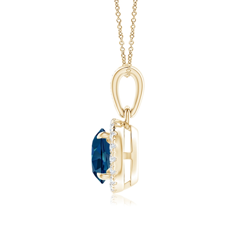 6mm AAAA Claw-Set Round London Blue Topaz Pendant with Diamond Halo in Yellow Gold side 199