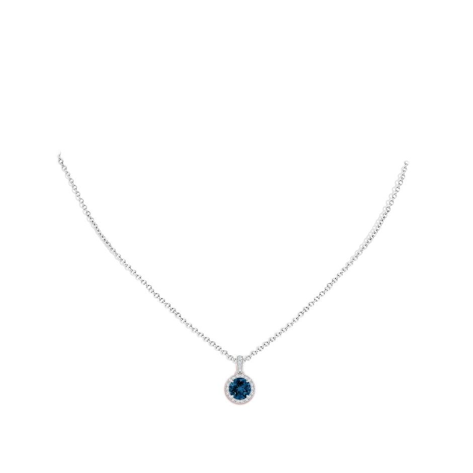 7mm AAA Claw-Set Round London Blue Topaz Pendant with Diamond Halo in White Gold pen