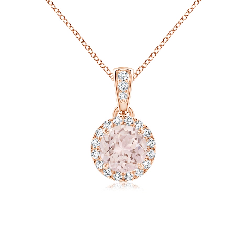 5mm A Claw-Set Round Morganite Pendant with Diamond Halo Pendant in Rose Gold 