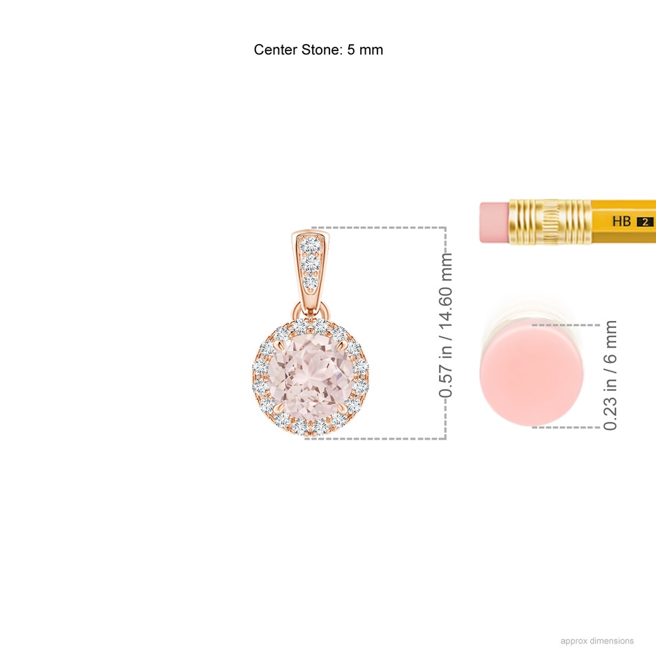 5mm A Claw-Set Round Morganite Pendant with Diamond Halo Pendant in Rose Gold ruler