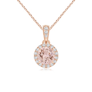 5mm AAA Claw-Set Round Morganite Pendant with Diamond Halo Pendant in Rose Gold
