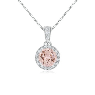 5mm AAA Claw-Set Round Morganite Pendant with Diamond Halo Pendant in White Gold