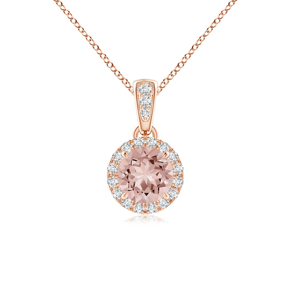 5mm AAAA Claw-Set Round Morganite Pendant with Diamond Halo Pendant in 18K Rose Gold 
