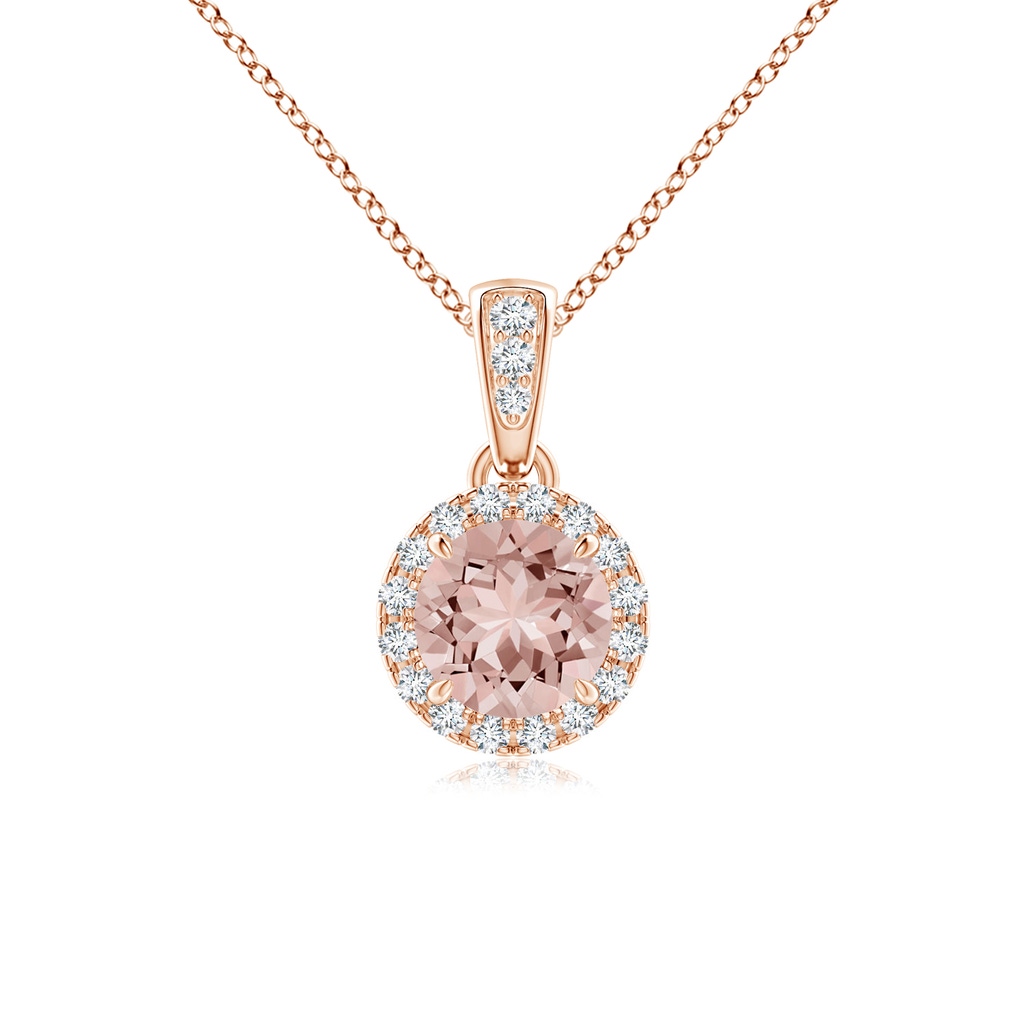 5mm AAAA Claw-Set Round Morganite Pendant with Diamond Halo Pendant in Rose Gold