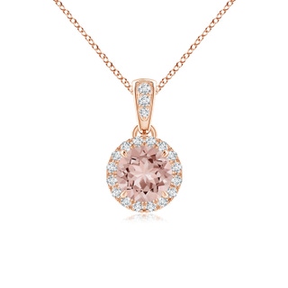 5mm AAAA Claw-Set Round Morganite Pendant with Diamond Halo Pendant in Rose Gold