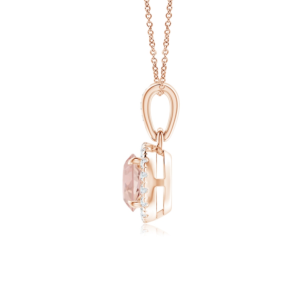 5mm AAAA Claw-Set Round Morganite Pendant with Diamond Halo Pendant in Rose Gold - side 199