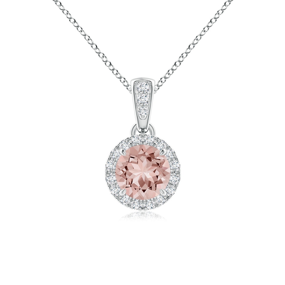 5mm AAAA Claw-Set Round Morganite Pendant with Diamond Halo Pendant in White Gold 