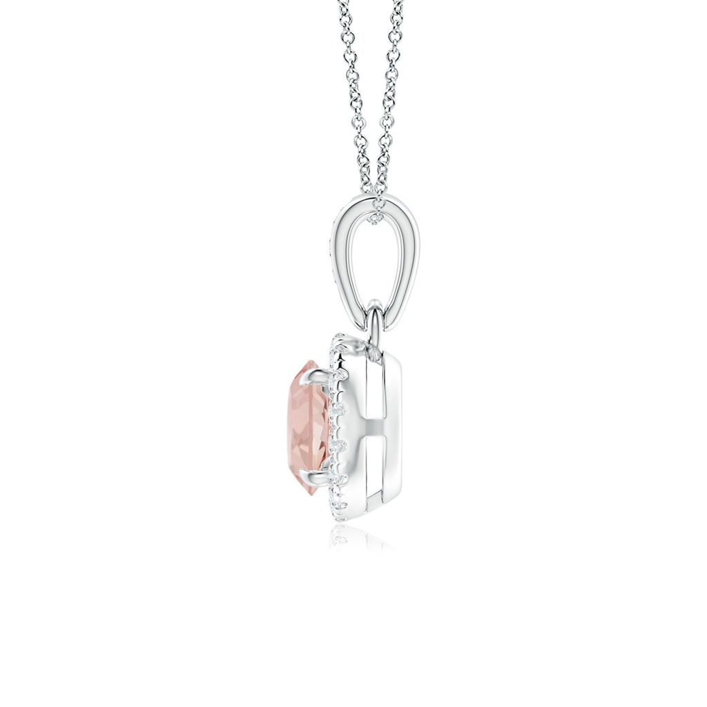 5mm AAAA Claw-Set Round Morganite Pendant with Diamond Halo Pendant in White Gold - side 199