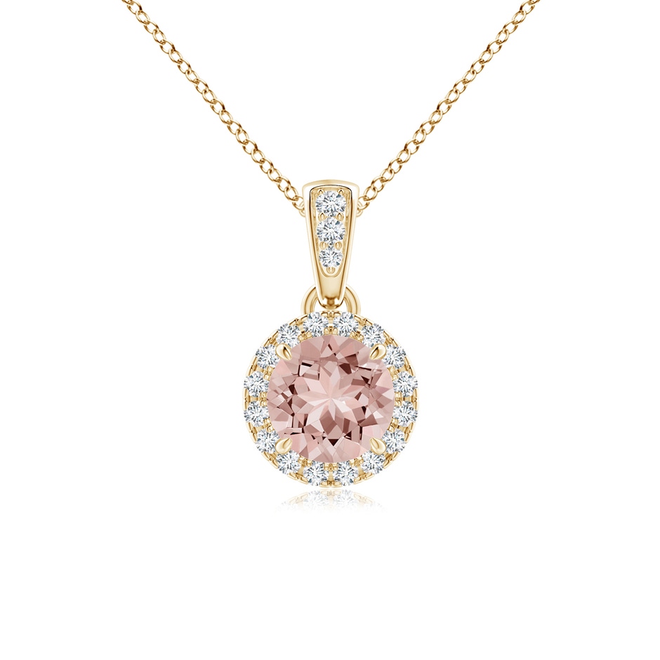 5mm AAAA Claw-Set Round Morganite Pendant with Diamond Halo Pendant in Yellow Gold 