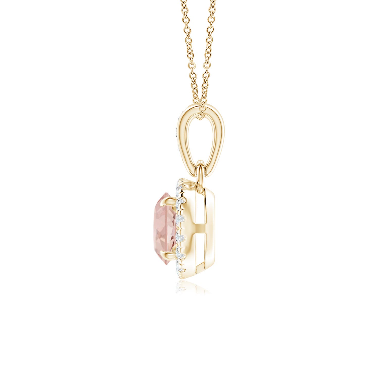 5mm AAAA Claw-Set Round Morganite Pendant with Diamond Halo Pendant in Yellow Gold
