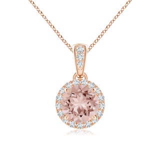 6mm AAAA Claw-Set Round Morganite Pendant with Diamond Halo Pendant in Rose Gold