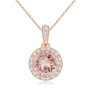 7mm AAAA Claw-Set Round Morganite Pendant with Diamond Halo Pendant in Rose Gold