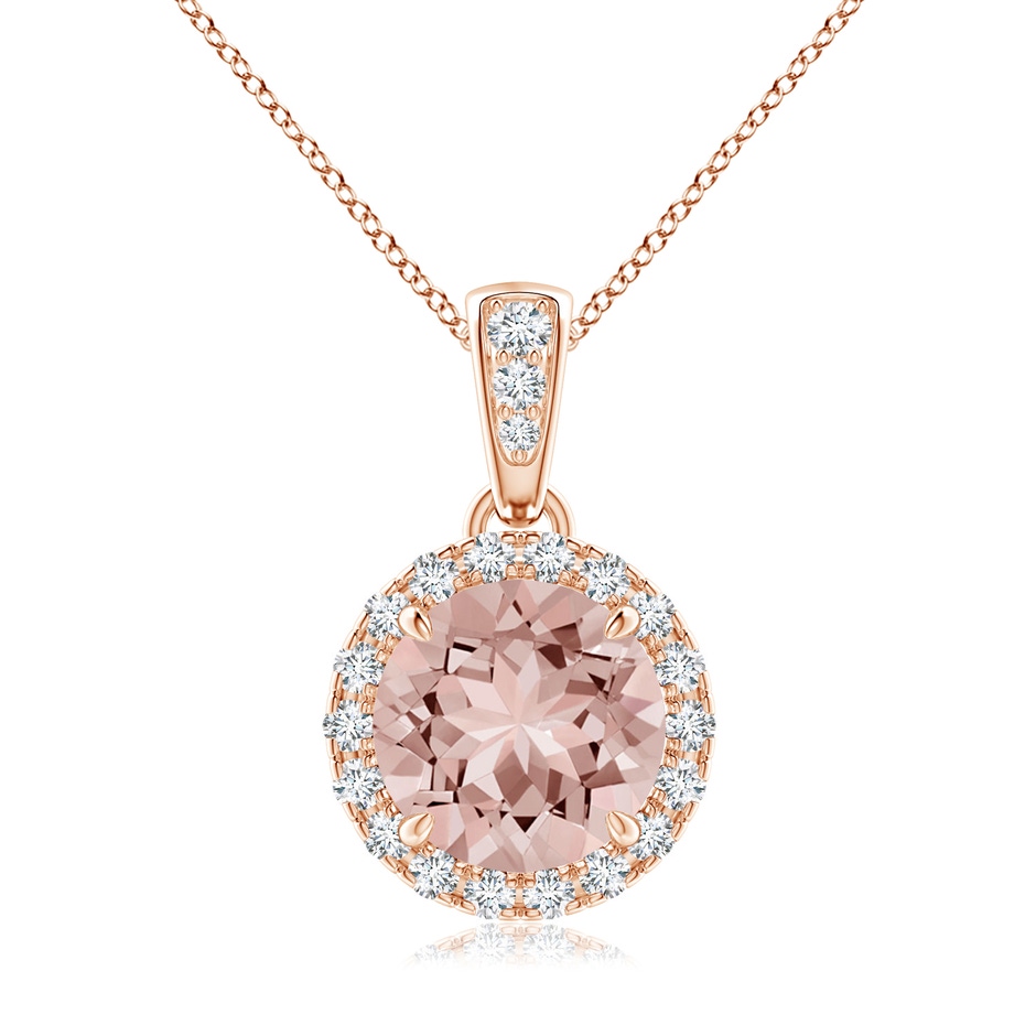 7mm AAAA Claw-Set Round Morganite Pendant with Diamond Halo Pendant in Rose Gold 
