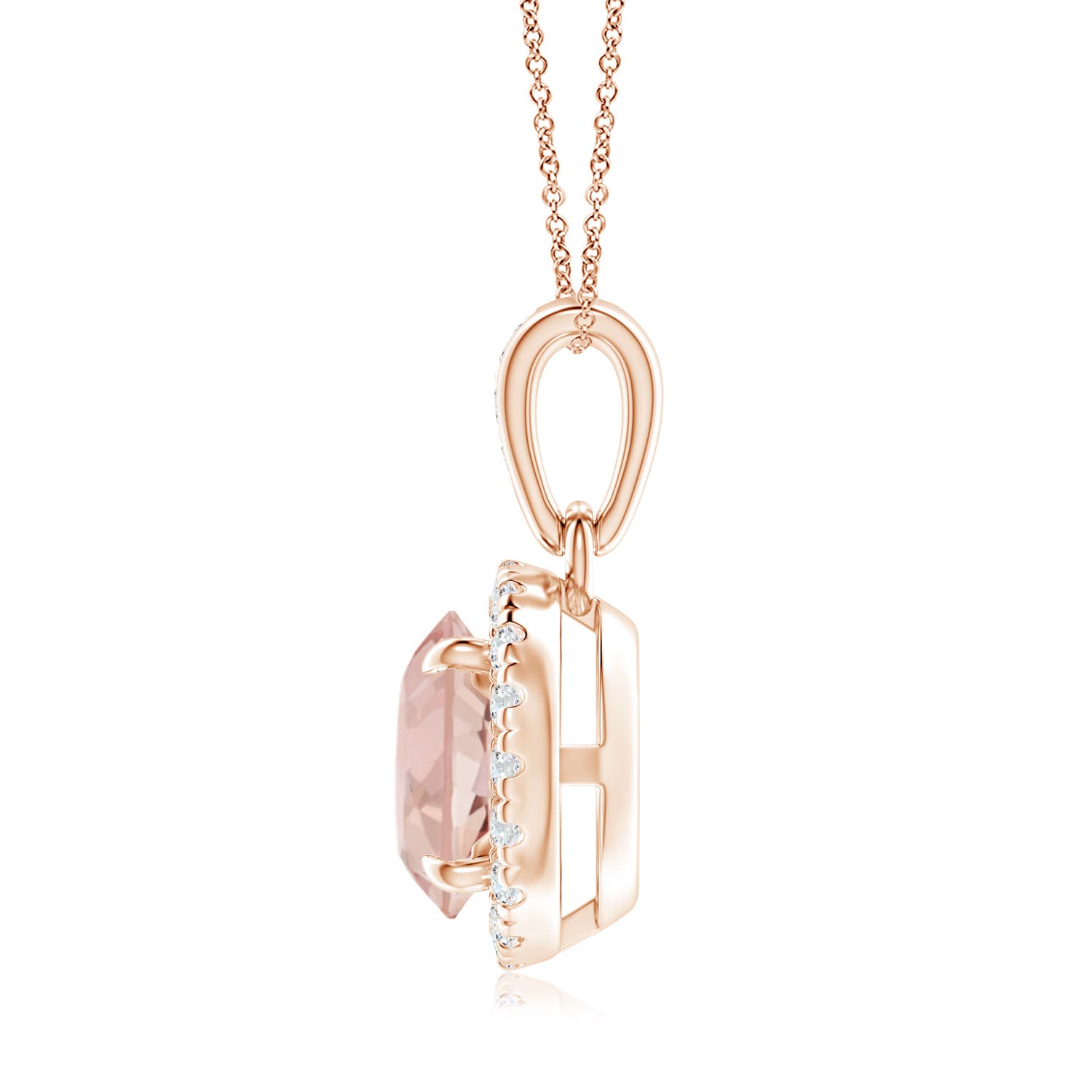 7mm AAAA Claw-Set Round Morganite Pendant with Diamond Halo Pendant in Rose Gold