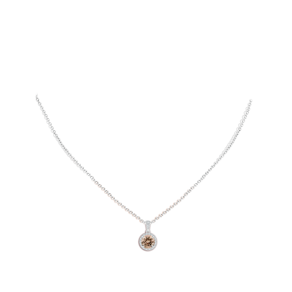 7.06x7.00x4.40mm AAA GIA Certified Claw-Set Round Morganite with Diamond Halo Pendant in White Gold pen