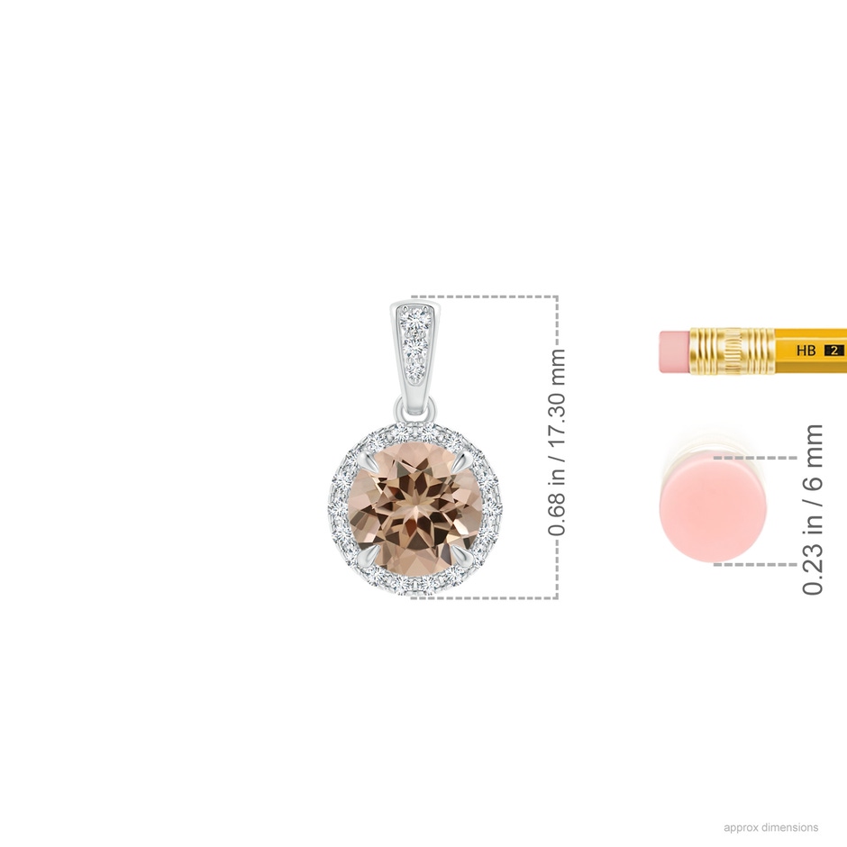 7.06x7.00x4.40mm AAA GIA Certified Claw-Set Round Morganite with Diamond Halo Pendant in White Gold ruler