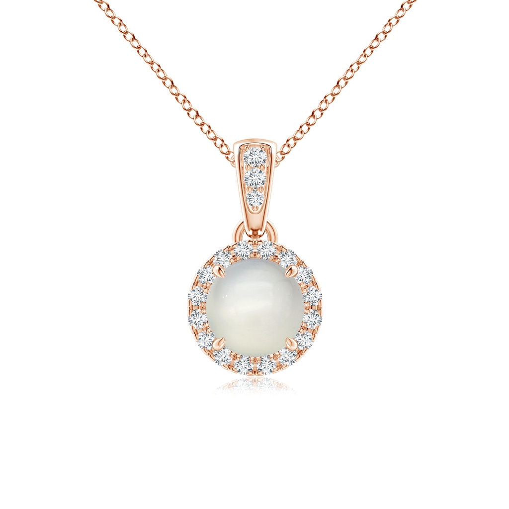 5mm AAA Claw-Set Round Moonstone Pendant with Diamond Halo in Rose Gold