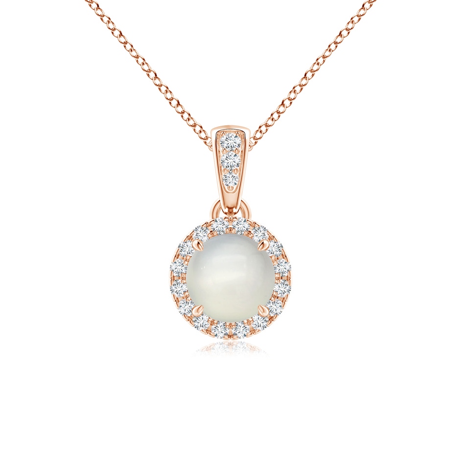 5mm AAA Claw-Set Round Moonstone Pendant with Diamond Halo in Rose Gold 