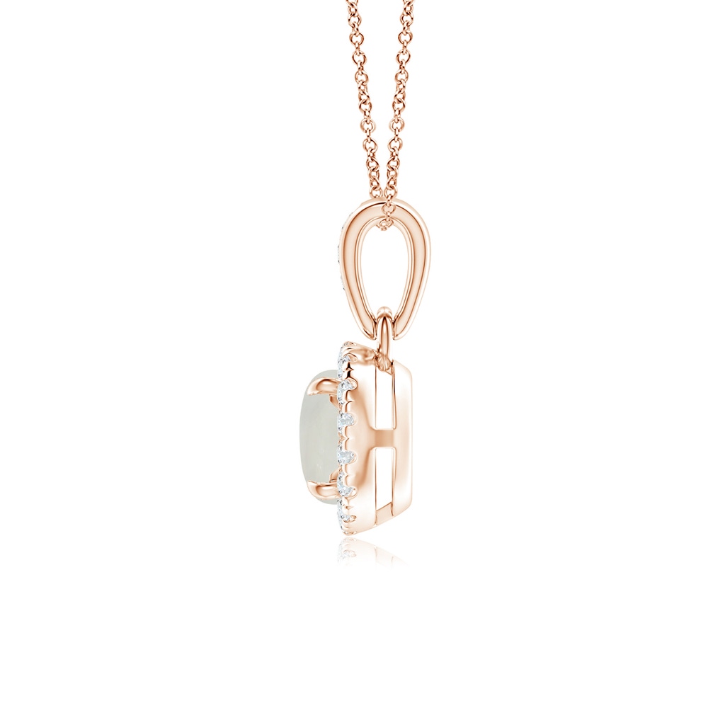 5mm AAA Claw-Set Round Moonstone Pendant with Diamond Halo in Rose Gold Side-1