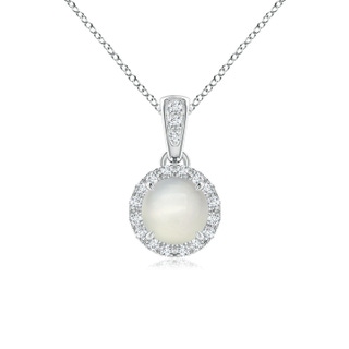 5mm AAA Claw-Set Round Moonstone Pendant with Diamond Halo in White Gold