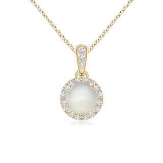 5mm AAA Claw-Set Round Moonstone Pendant with Diamond Halo in Yellow Gold