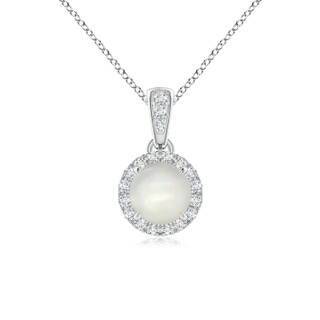 5mm AAAA Claw-Set Round Moonstone Pendant with Diamond Halo in White Gold