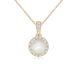 5mm AAAA Claw-Set Round Moonstone Pendant with Diamond Halo in Yellow Gold