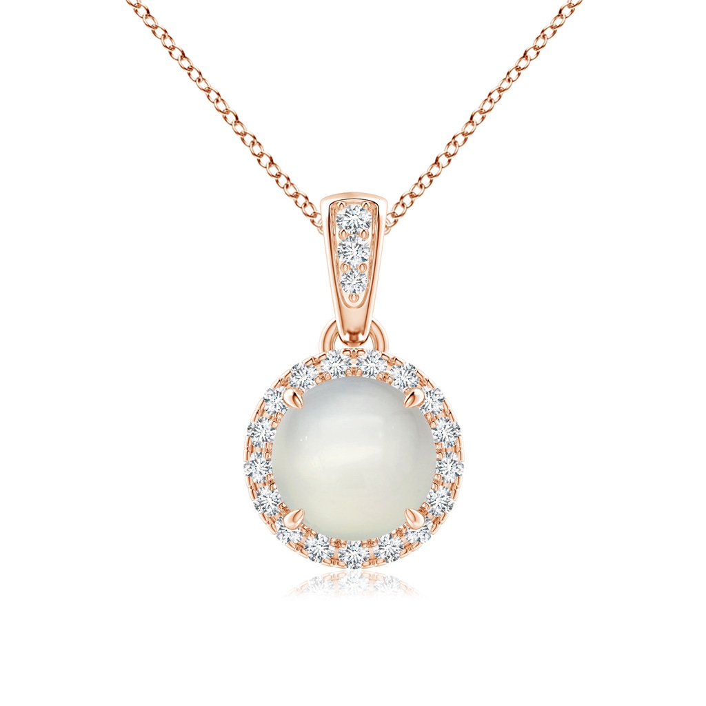 6mm AAA Claw-Set Round Moonstone Pendant with Diamond Halo in Rose Gold
