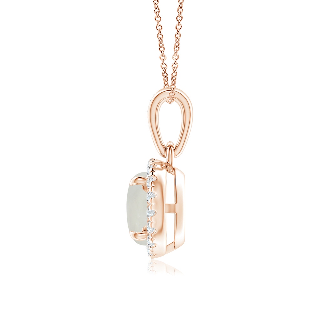 6mm AAA Claw-Set Round Moonstone Pendant with Diamond Halo in Rose Gold Side 1
