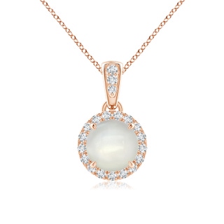 6mm AAAA Claw-Set Round Moonstone Pendant with Diamond Halo in Rose Gold