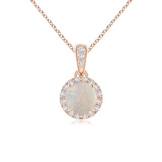 5mm AA Claw-Set Round Opal Pendant with Diamond Halo in Rose Gold